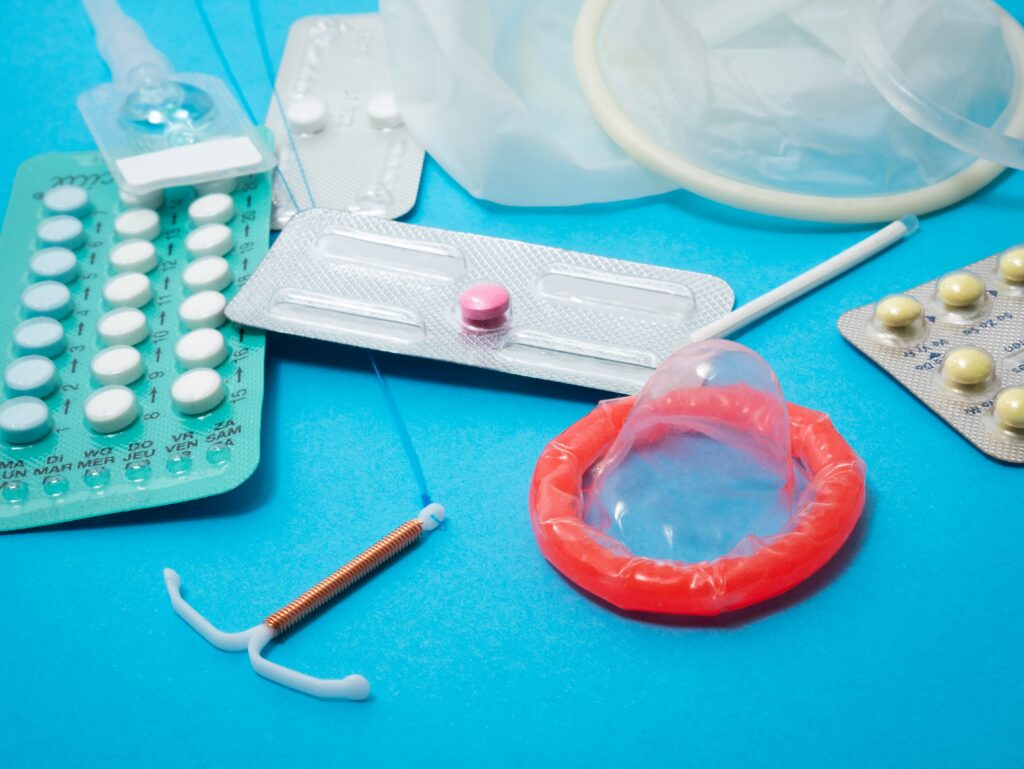 group of reproductive health supplies: IUD, pills, condoms, emergency contraceptives IUD, implant and DMPA